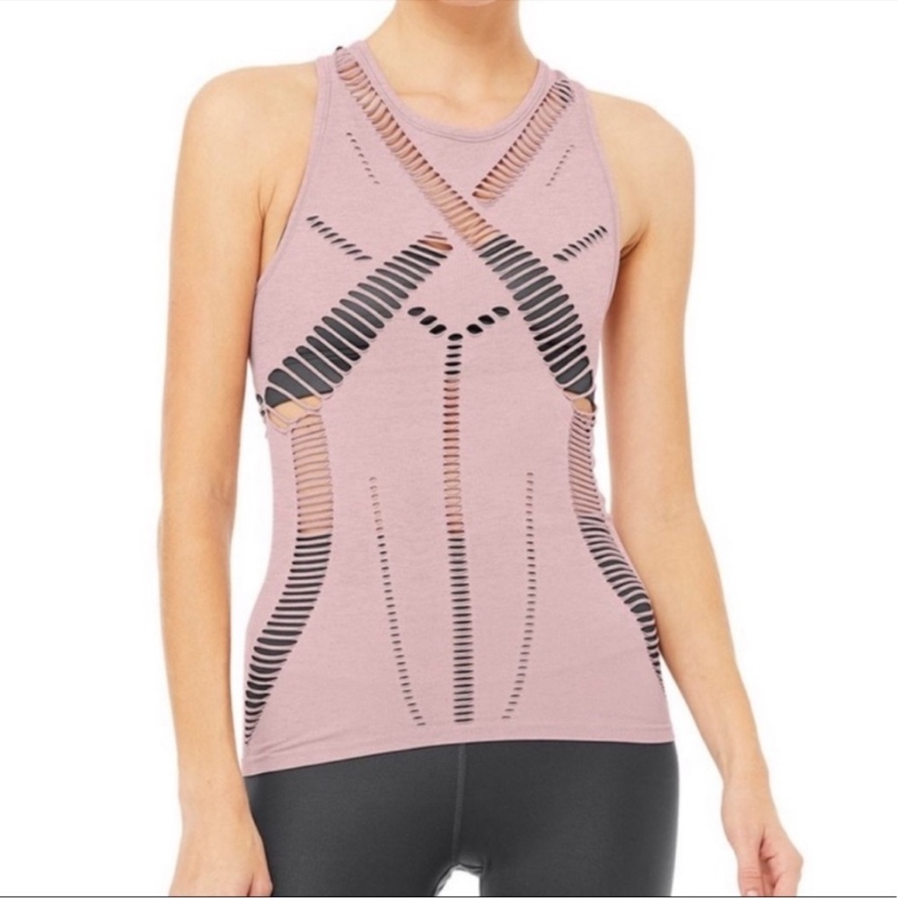 NWT ALO Yoga Line Tank Cut Out Dusted Plum Heather Size Medium